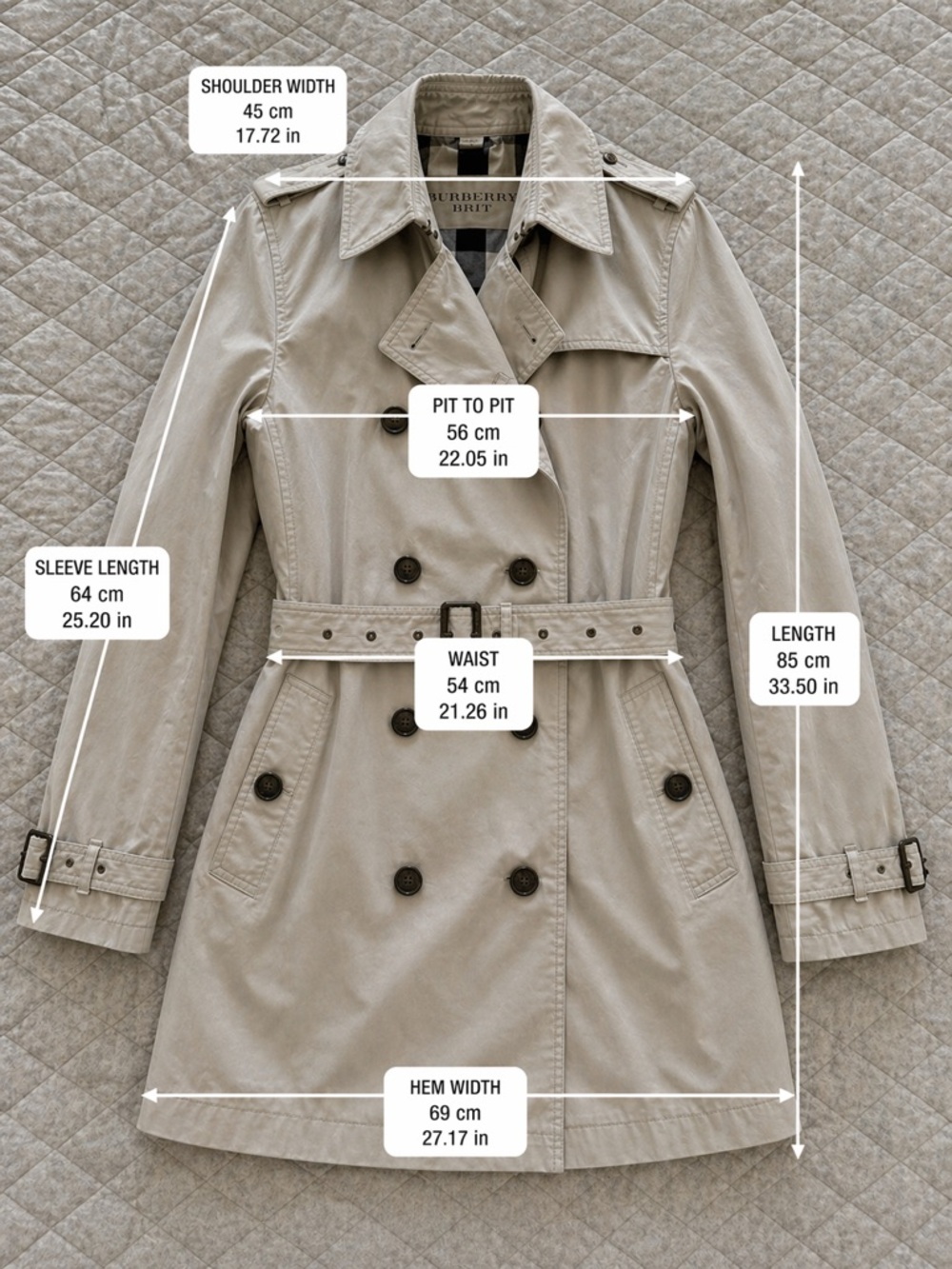 Burberry Brit Trench Coat Beige Nova Check Lined Belted US 14 UK 16 - Picture 4 of 17